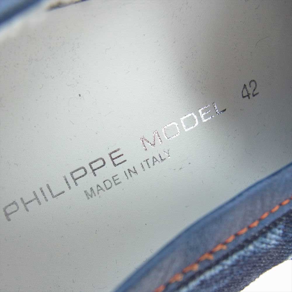 1piu1uguale3 ウノピュウノウグァーレトレ PHILIPPE MODEL フィリップモデル別注 TROPEZ DENIM USED加工 デニム スリッポン インディゴブルー系 42【極上美品】【中古】