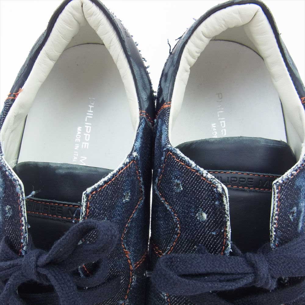 1piu1uguale3 ウノピュウノウグァーレトレ PHILIPPE MODEL フィリップモデル別注 TROPEZ DENIM USED加工 デニム スニーカー インディゴブルー系 42【極上美品】【中古】