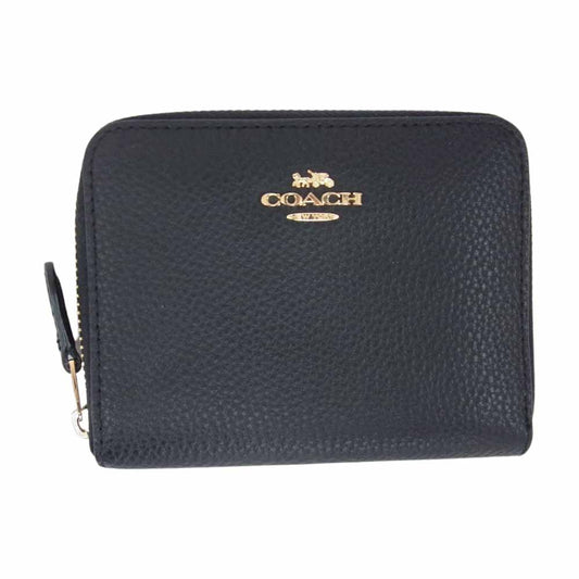 COACH コーチ レザー ラウンドジップ ウォレット 財布 ブラック系【中古】