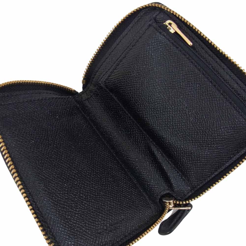 COACH コーチ レザー ラウンドジップ ウォレット 財布 ブラック系【中古】