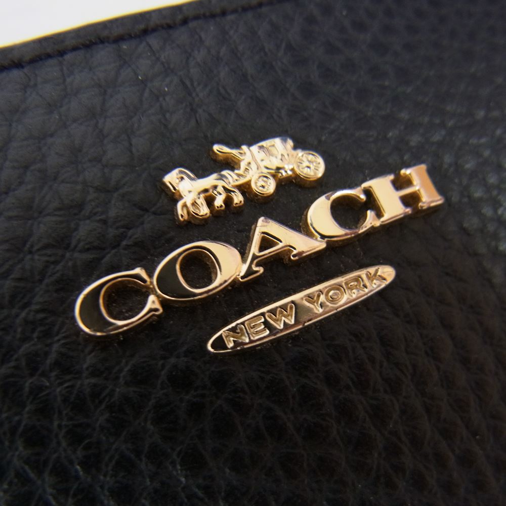 COACH コーチ レザー ラウンドジップ ウォレット 財布 ブラック系【中古】