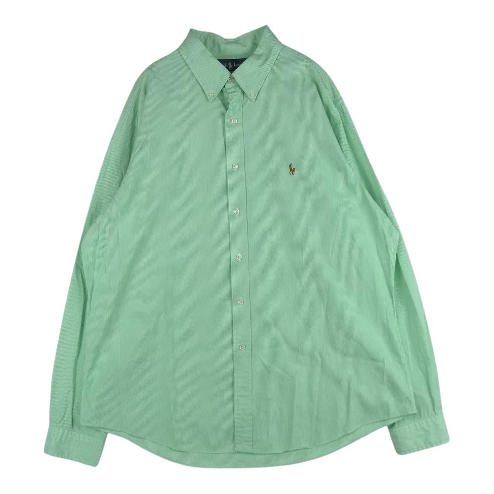 POLO RALPH LAUREN ポロ・ラルフローレン CUSTOM FIT B.D カスタムフィット ボタンダウン ストライプ 長袖 シャツ ライトグリーン系 17.5【中古】