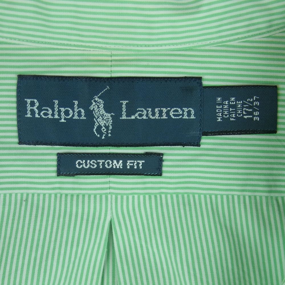 POLO RALPH LAUREN ポロ・ラルフローレン CUSTOM FIT B.D カスタムフィット ボタンダウン ストライプ 長袖 シャツ ライトグリーン系 17.5【中古】