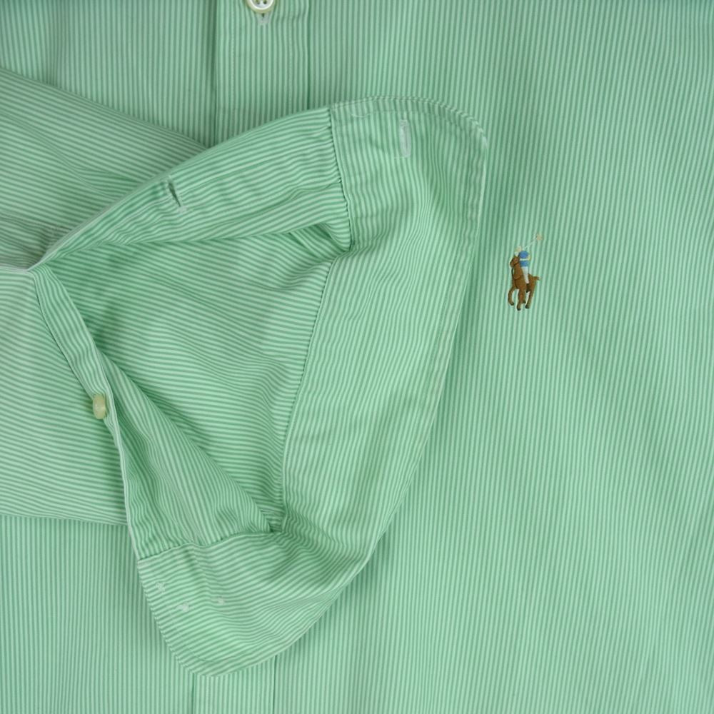 POLO RALPH LAUREN ポロ・ラルフローレン CUSTOM FIT B.D カスタムフィット ボタンダウン ストライプ 長袖 シャツ ライトグリーン系 17.5【中古】