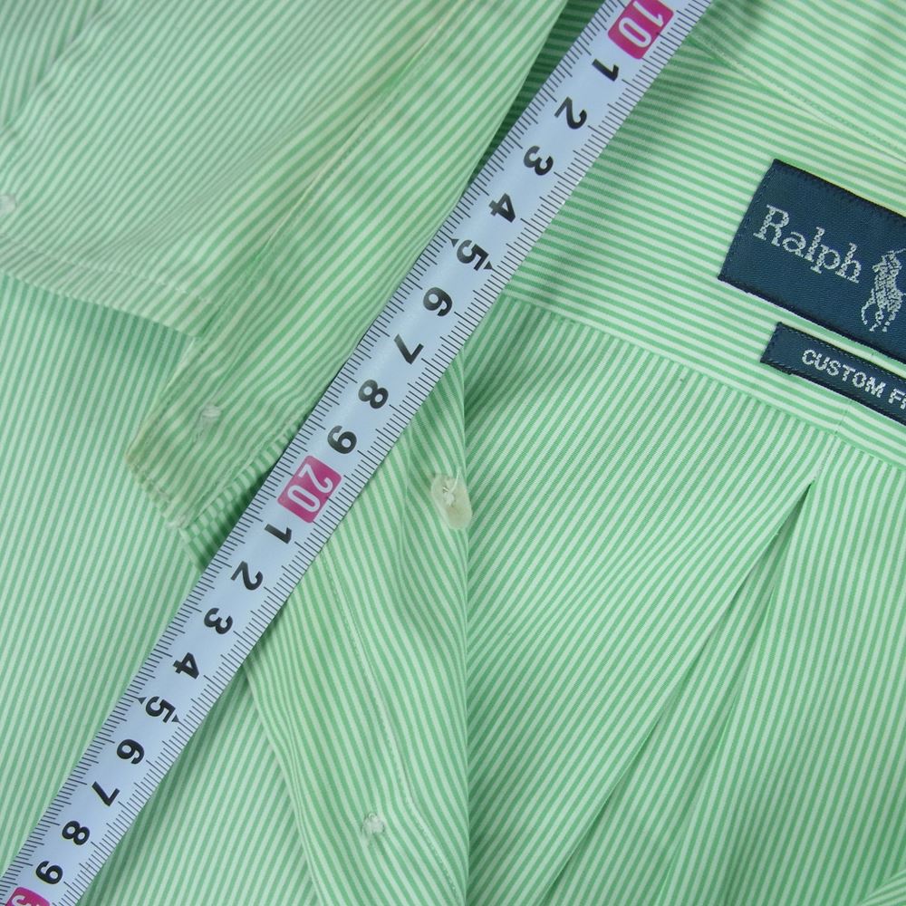 POLO RALPH LAUREN ポロ・ラルフローレン CUSTOM FIT B.D カスタムフィット ボタンダウン ストライプ 長袖 シャツ ライトグリーン系 17.5【中古】