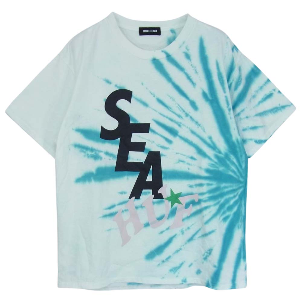 WIND AND SEA ウィンダンシー WDS-HUF-01 × HUF ハフ SOLID AND TIE DYE TEE ソリッド アンド タイダイ ロゴ プリント 半袖 Tシャツ ブルー系 S【中古】