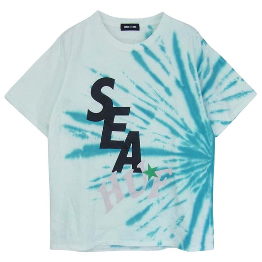 WIND AND SEA ウィンダンシー WDS-HUF-01 × HUF ハフ SOLID AND TIE DYE TEE ソリッド アンド タイダイ ロゴ プリント 半袖 Tシャツ ブルー系 S【中古】