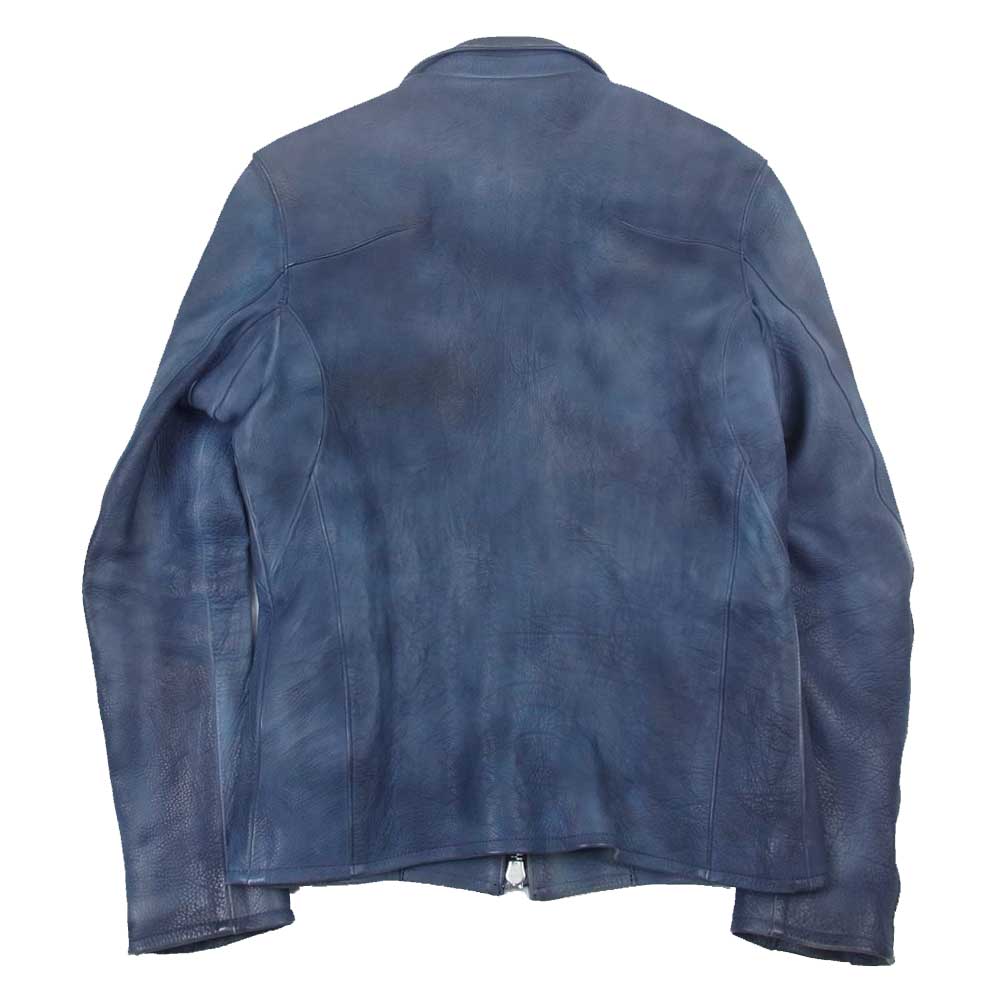 STRUM ストラム STL052-01 Burning dyed 地生フルタンニン カーフシュリンク シングルライダース ジャケット ネイビー系 M【中古】