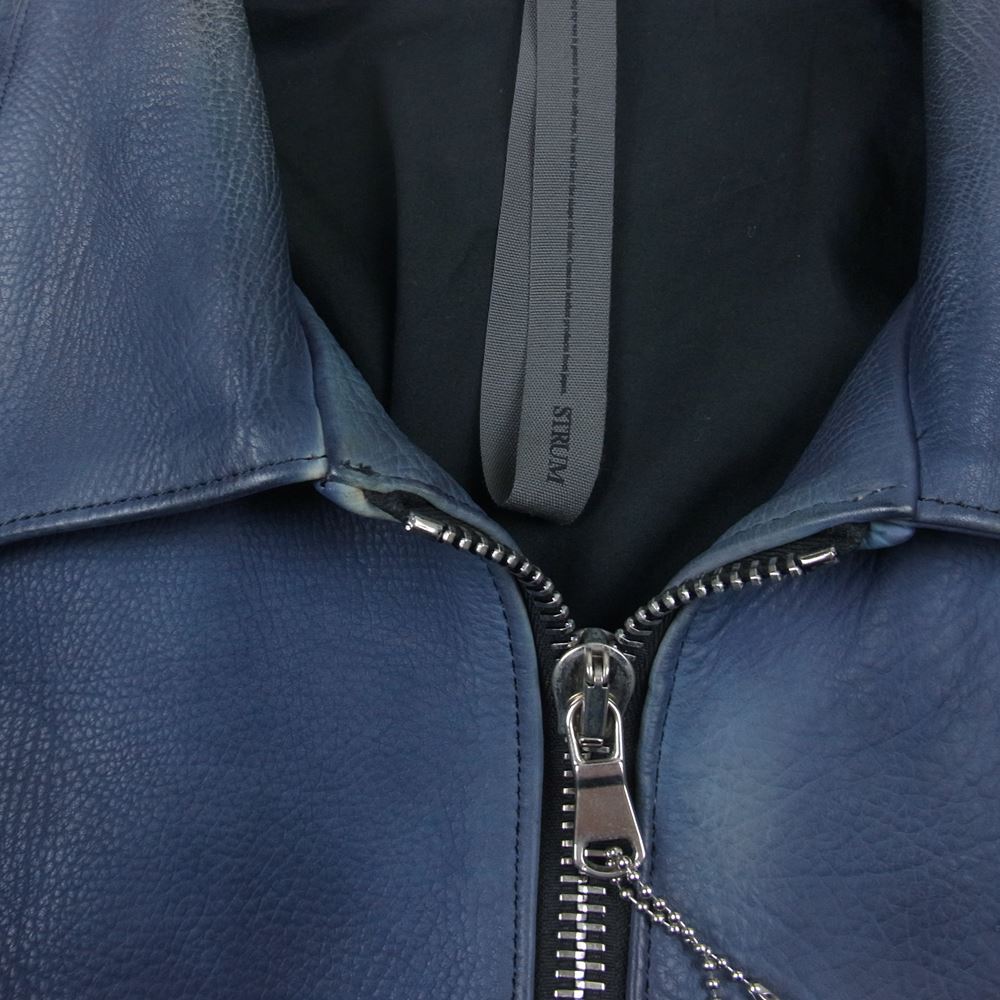 STRUM ストラム STL052-01 Burning dyed 地生フルタンニン カーフシュリンク シングルライダース ジャケット ネイビー系 M【中古】