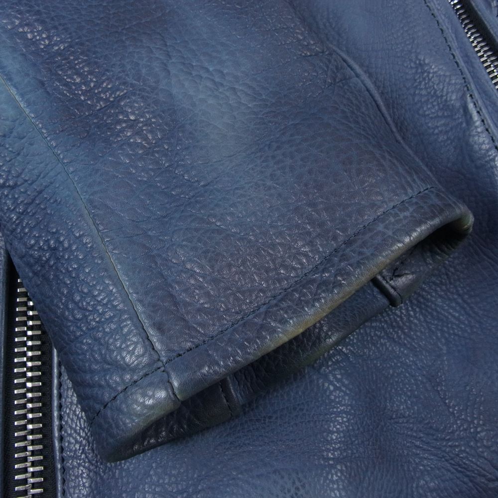 STRUM ストラム STL052-01 Burning dyed 地生フルタンニン カーフシュリンク シングルライダース ジャケット ネイビー系 M【中古】