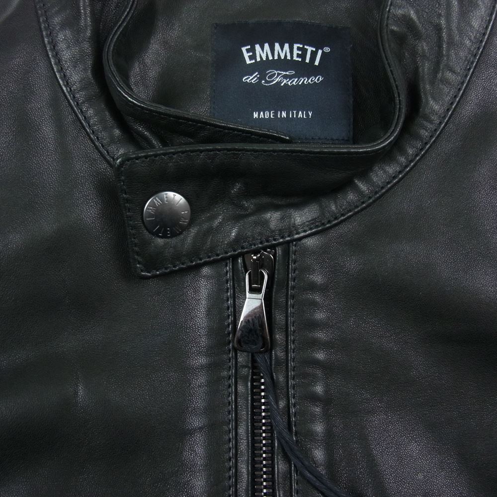 エンメティ JURI 190 NAPPA CERA NERO ナッパ シングル ライダース ジャケット ラムレザー ブラック系 44【美品】【中古】