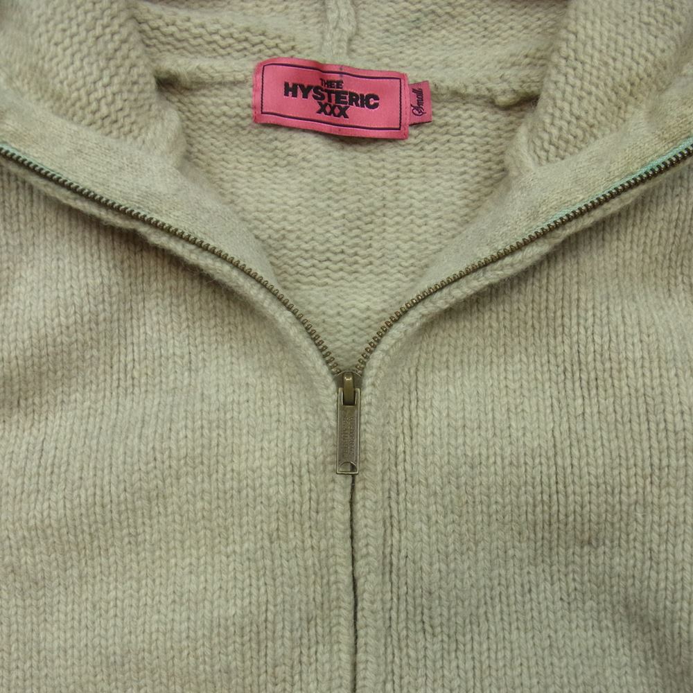 HYSTERIC GLAMOUR ヒステリックグラマー 5ND-0051 THEE HYSTERIC XXX ウール ニット フルジップ パーカー グレイッシュベージュ系 S【中古】
