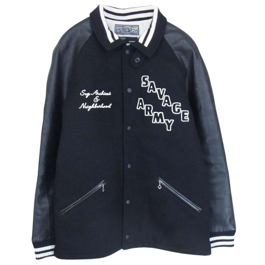 NEIGHBORHOOD ネイバーフッド SPSVN-JKM01S SVG ARCHIVES HELL AWAITS STADIUM 袖レザー アワードジャケット スタジャン ブラック系 L【中古】