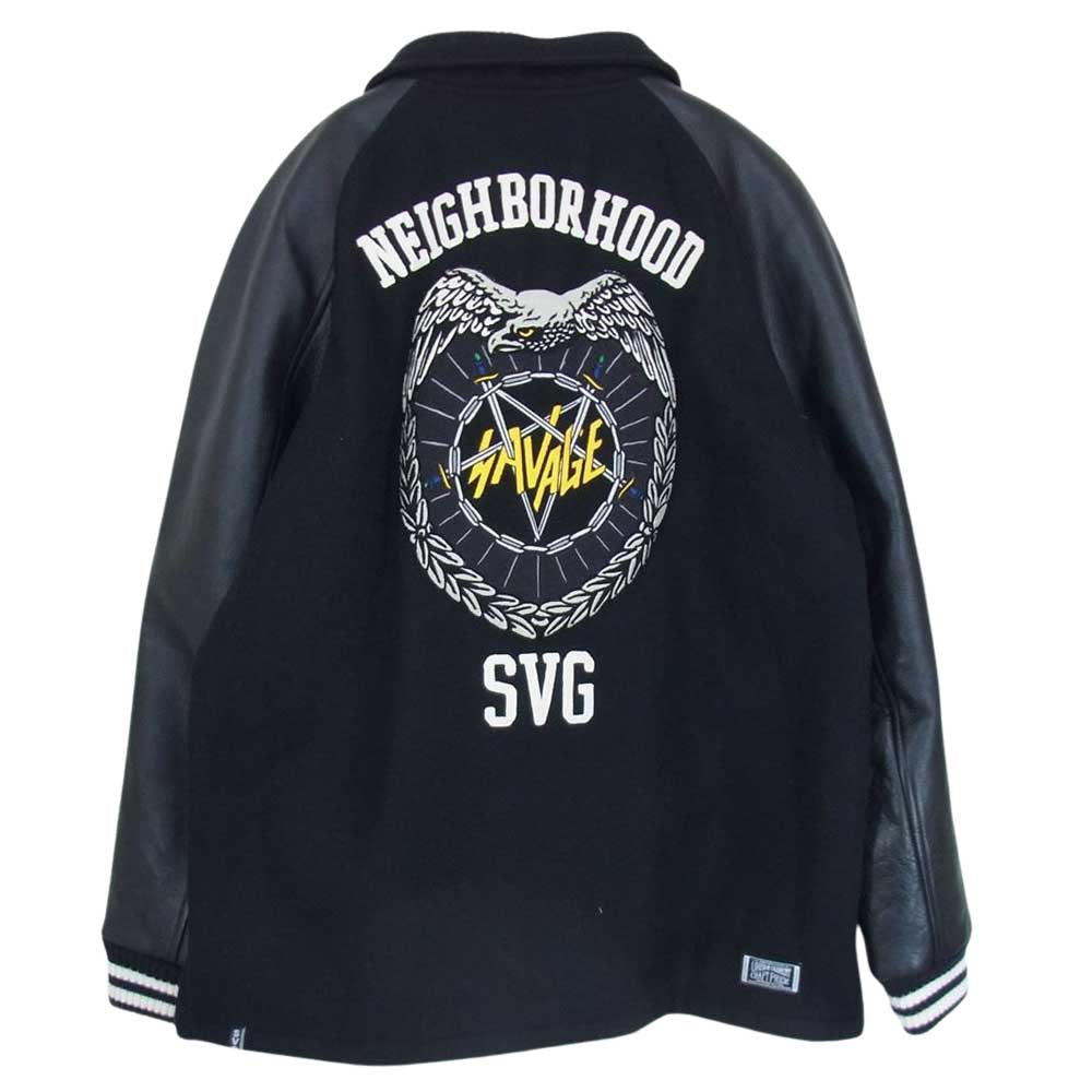 NEIGHBORHOOD ネイバーフッド SPSVN-JKM01S SVG ARCHIVES HELL AWAITS STADIUM 袖レザー アワードジャケット スタジャン ブラック系 L【中古】