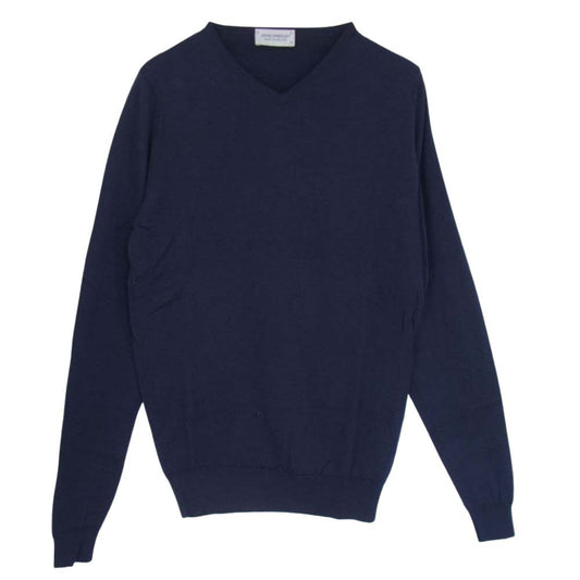 JOHN SMEDLEY ジョンスメドレー 英国製 ウール Vネック ニット セーター ネイビー ネイビー系 M【中古】