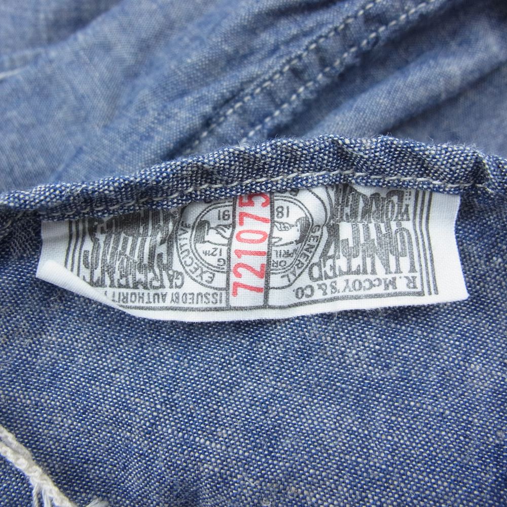 The REAL McCOY'S ザリアルマッコイズ Joe McCOY ジョーマッコイ 8HOUR UNION WORK SHIRT ワーク シャツ インディゴブルー系 14【中古】