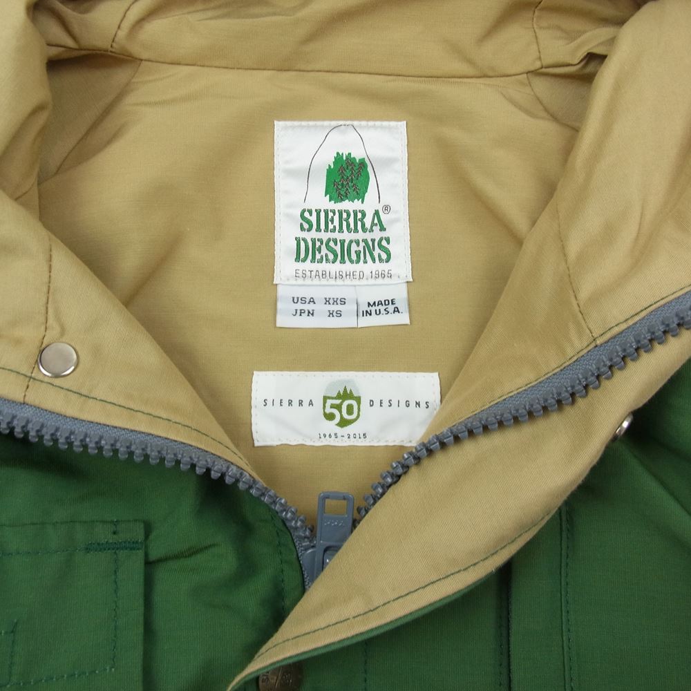 SIERRA DESIGNS シエラデザイン アメリカ製 50周年 記念 ショート マウンテン パーカー フード ジャケット グリーン グリーン系 XS【中古】
