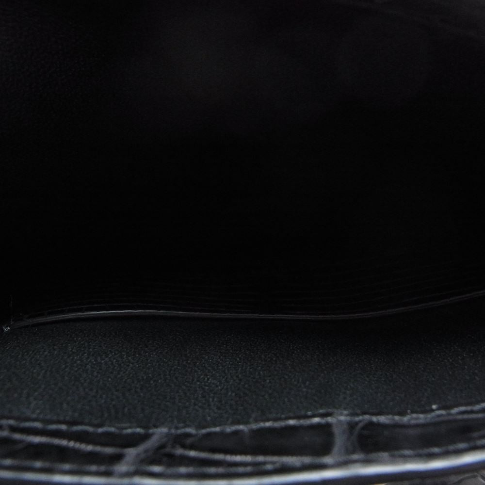 ノブノザ クロコ 素材の 薄型 ハンド バッグ ブラック系【極上美品】【中古】