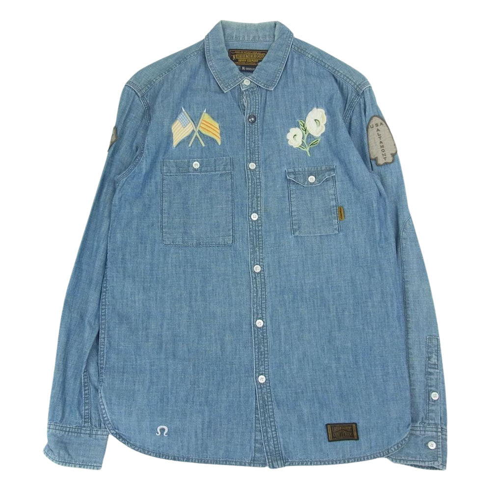 NEIGHBORHOOD ネイバーフッド 112ARNH-SHM06 MONTEREY/C-SHIRT LS 刺繍 シャンブレー シャツ コンチョボタン 長袖  インディゴブルー系 M【中古】
