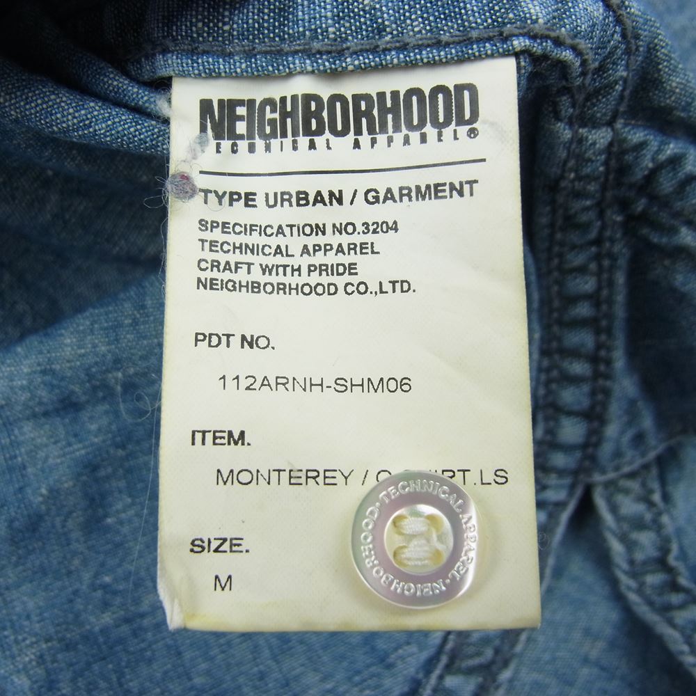 NEIGHBORHOOD ネイバーフッド 112ARNH-SHM06 MONTEREY/C-SHIRT LS 刺繍 シャンブレー シャツ コンチョボタン 長袖  インディゴブルー系 M【中古】