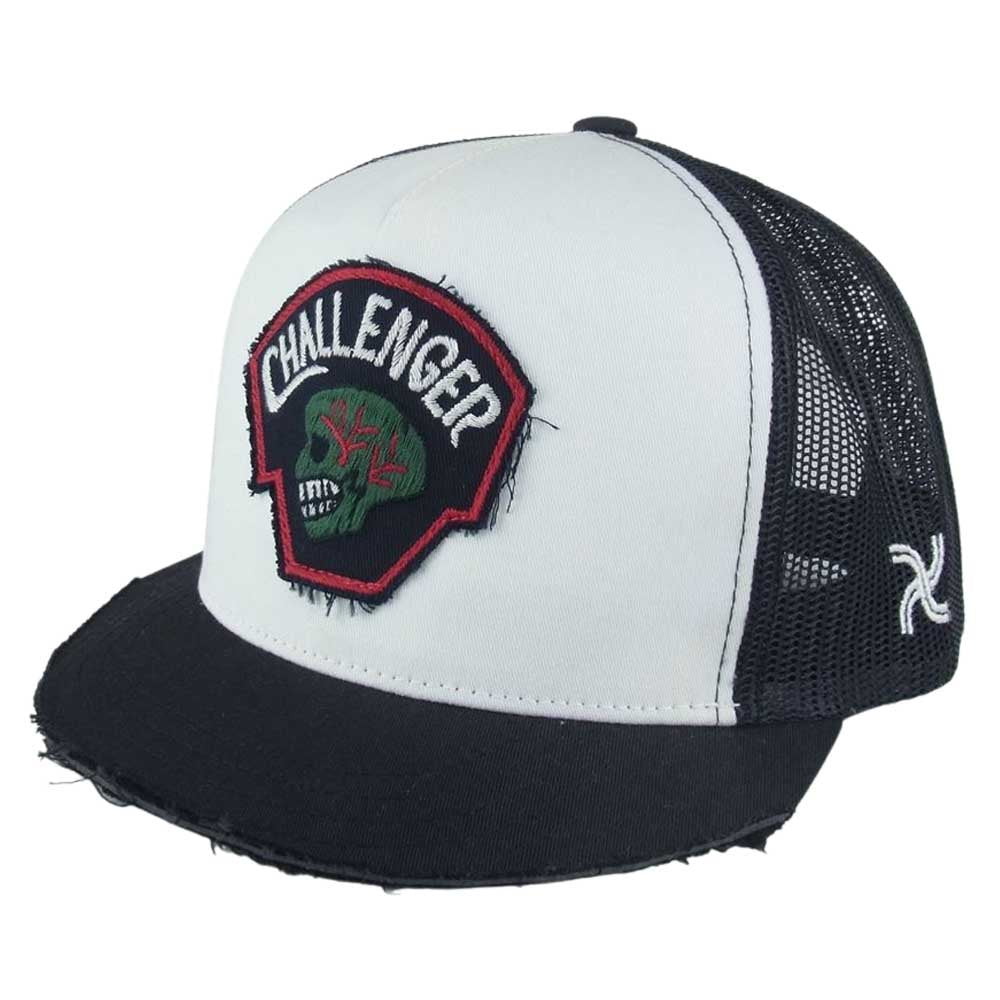 CHALLENGER チャレンジャー SKULL MESH CAP ツバ切り ダメージ メッシュ スカル 刺繍 キャップ ブラック系【中古】