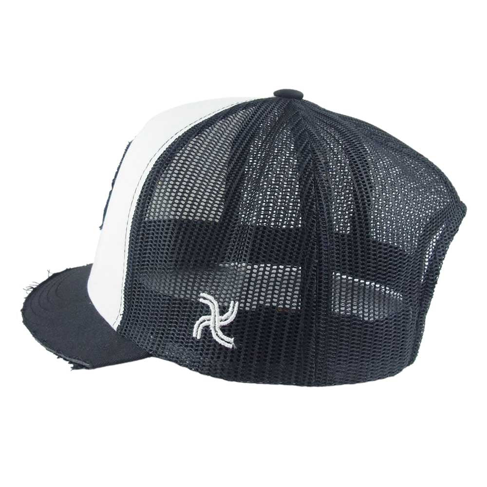 CHALLENGER チャレンジャー SKULL MESH CAP ツバ切り ダメージ メッシュ スカル 刺繍 キャップ ブラック系【中古】