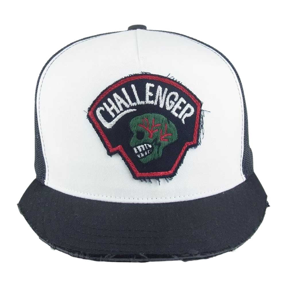 CHALLENGER チャレンジャー SKULL MESH CAP ツバ切り ダメージ メッシュ スカル 刺繍 キャップ ブラック系【中古】