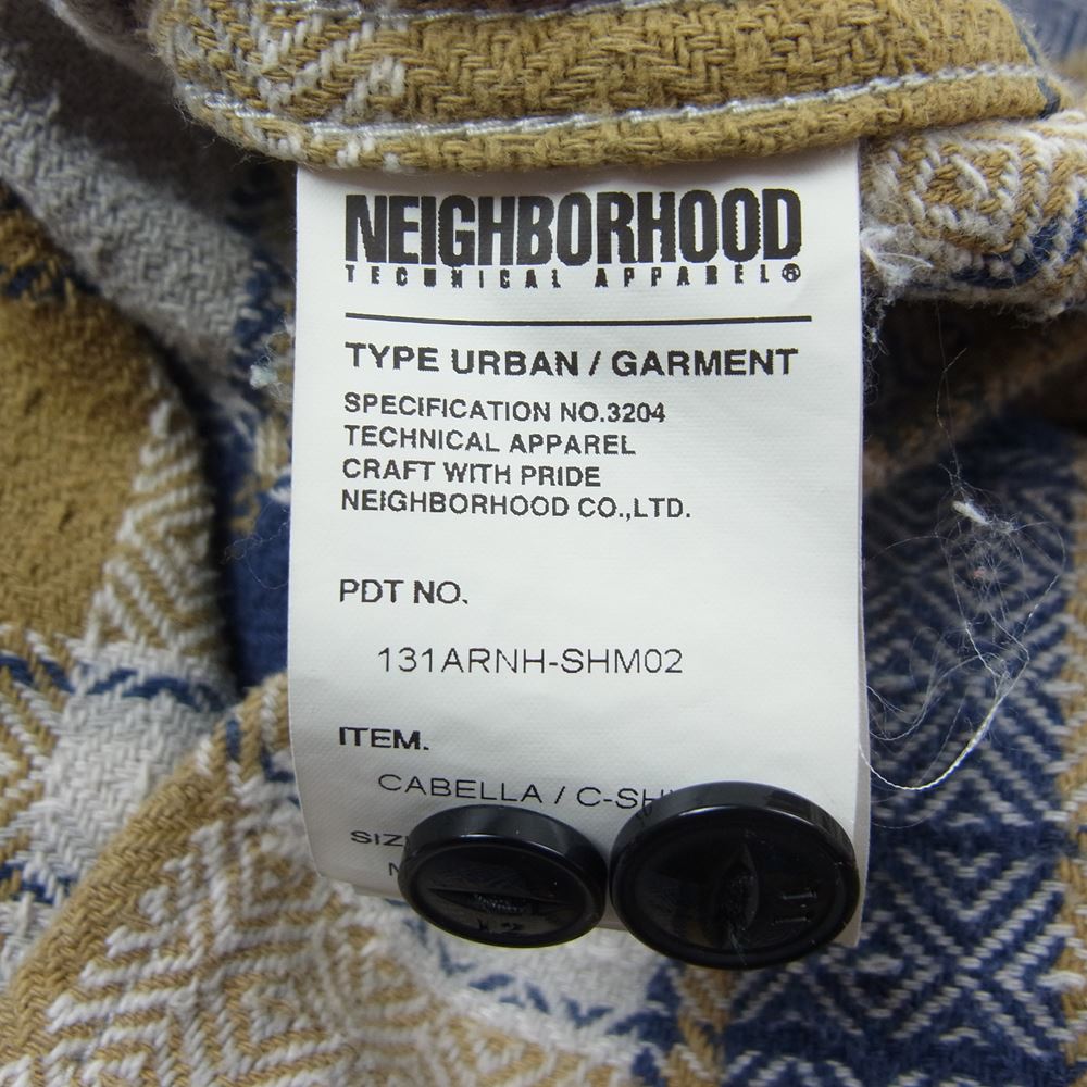 NEIGHBORHOOD ネイバーフッド 19SS 131ARNH-SHM02 CABELLA/C-SHIRT.LS LS チェック柄 ヘビーウェイト 長袖 シャツ ベージュ系 M【中古】