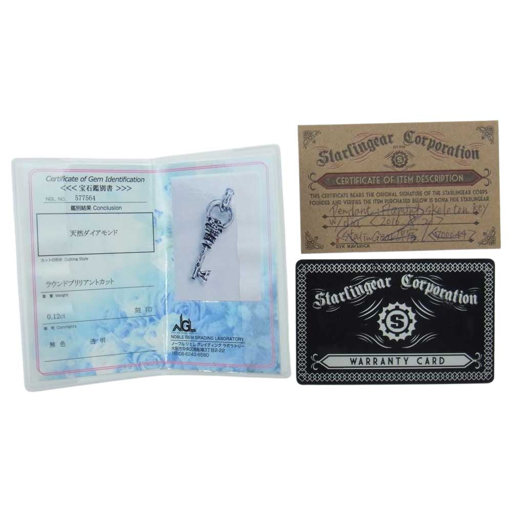 STARLIN GEAR スターリンギア ギャラ付 Flaming Skeleton Key w/dia 0.12ct ダイヤ フレーミング スケルトン キー ペンダント トップ チャーム シルバー系【中古】