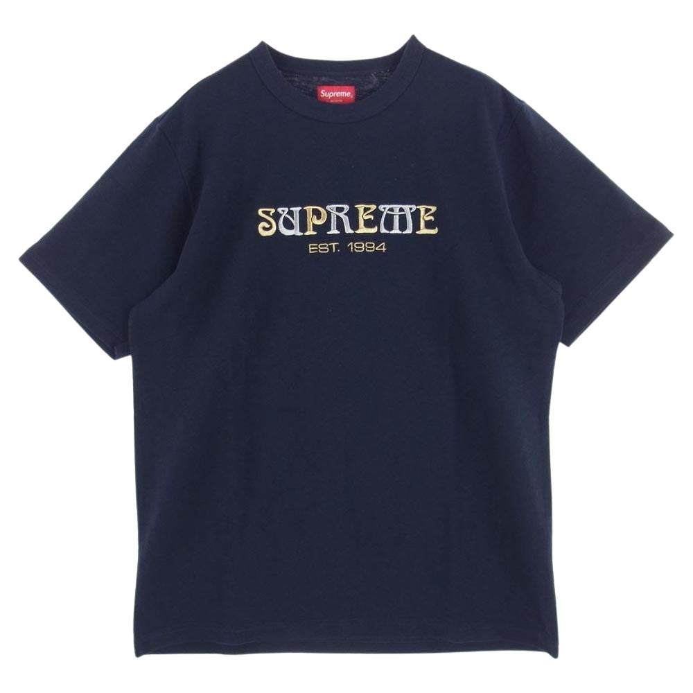 Supreme シュプリーム 18AW Nouveau Logo Tee ヌーボ 刺繍 半袖 Tシャツ ネイビー系 M【新古品】【未使用】【中古】