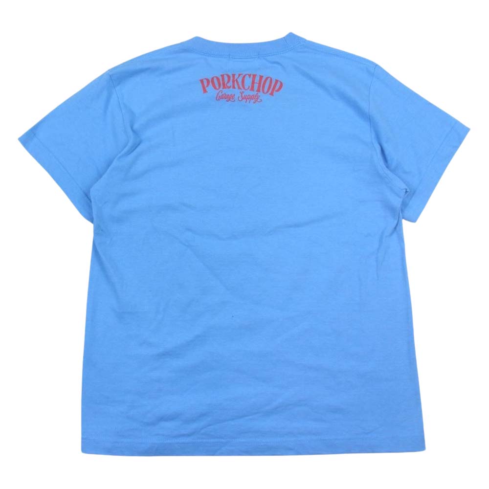ポークチョップ GARAGE SUPPLY ブタ プリント 半袖 Tシャツ TEE ブルー系 S【中古】
