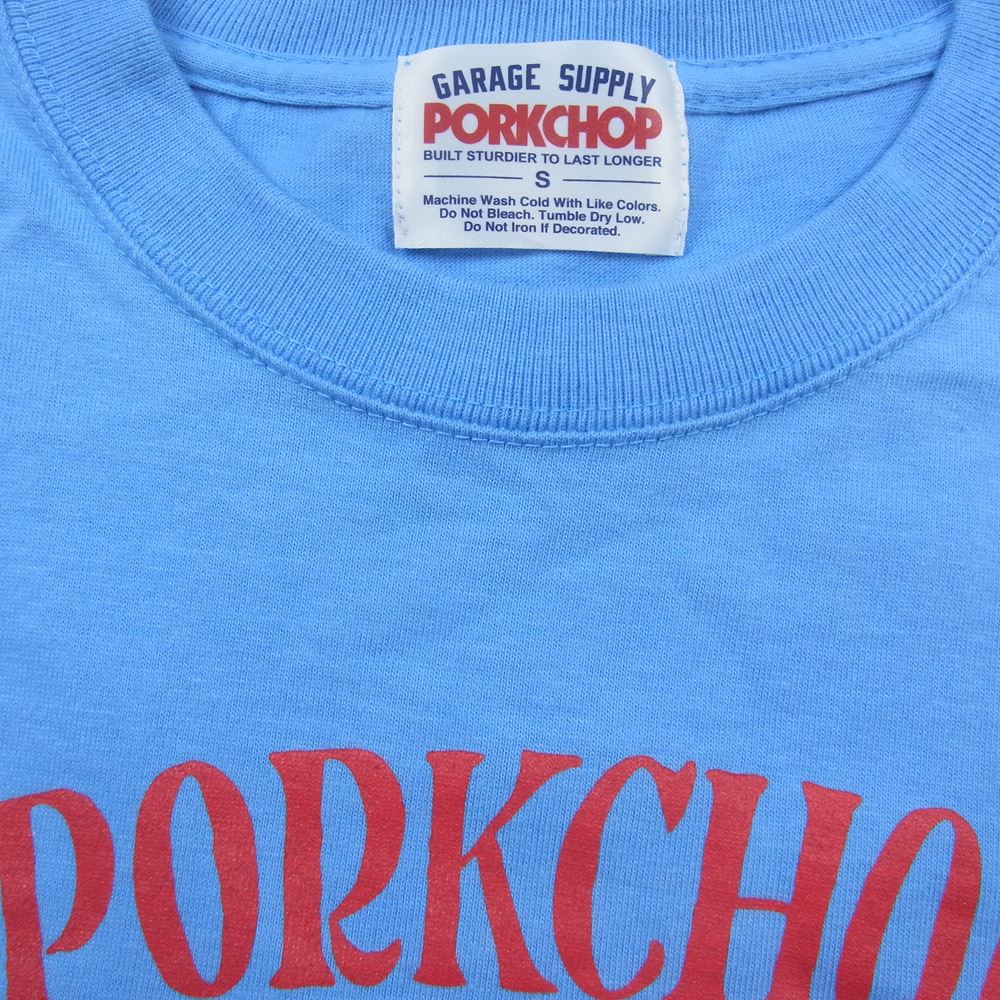 ポークチョップ GARAGE SUPPLY ブタ プリント 半袖 Tシャツ TEE ブルー系 S【中古】