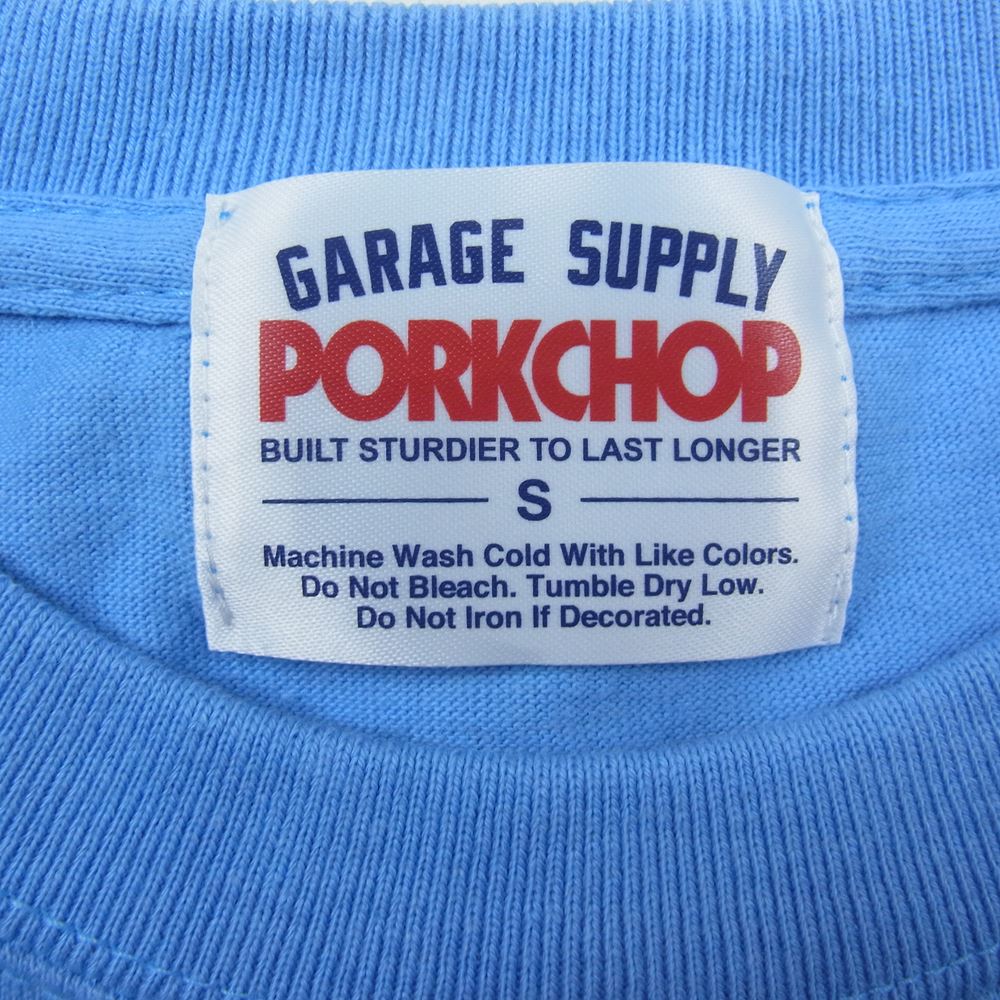 ポークチョップ GARAGE SUPPLY ブタ プリント 半袖 Tシャツ TEE ブルー系 S【中古】