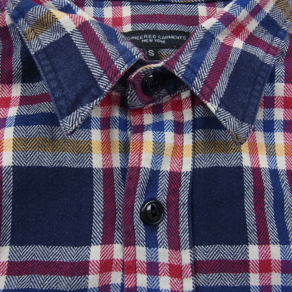 Engineered Garments エンジニアードガーメンツ ガチャポケ ヘビー フランネル チェック 長袖 シャツ ネイビー系 S【中古】