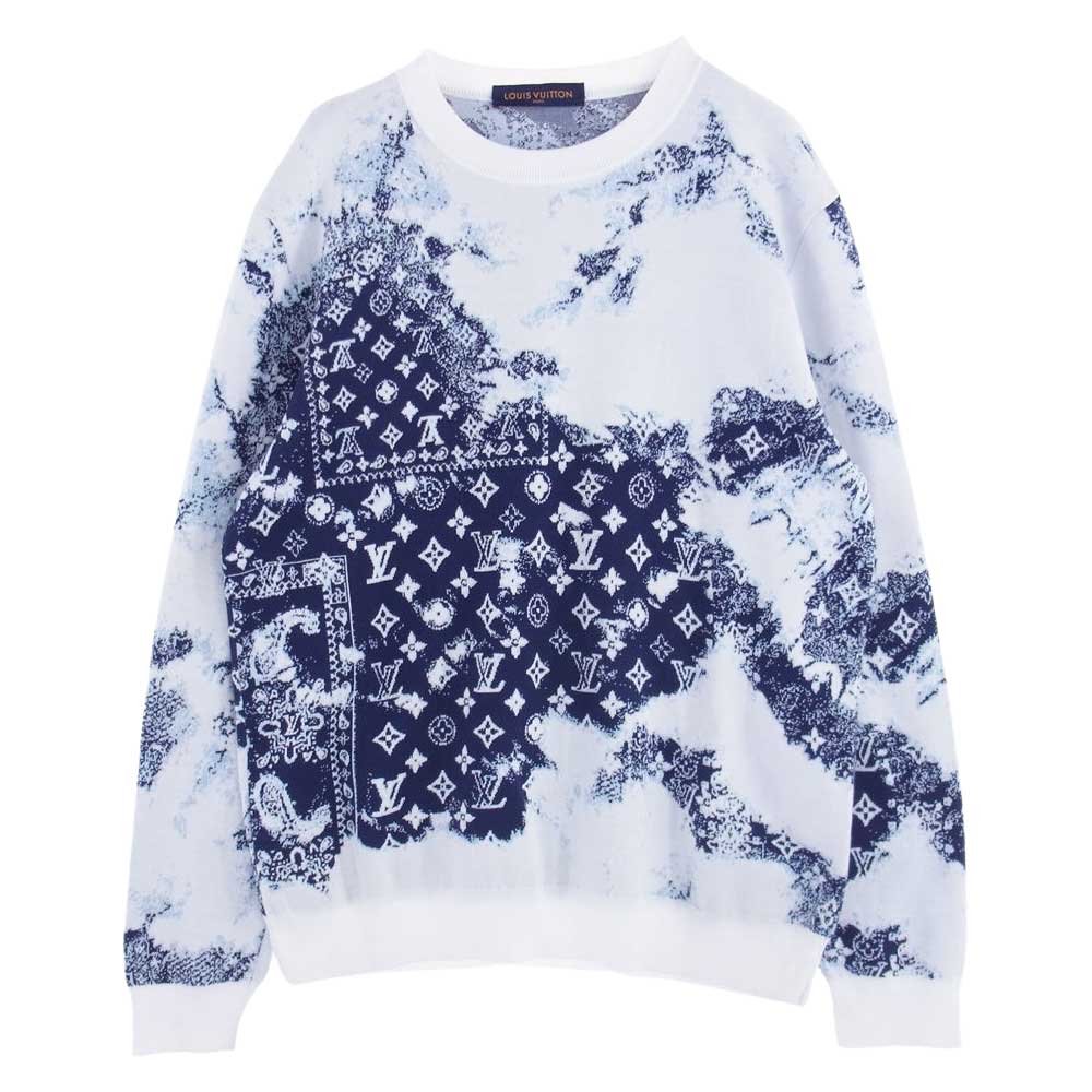 LOUIS VUITTON ルイ・ヴィトン 22AW RM222M JL4 HNN24W モノグラム バンダナ ニット セーター ホワイト×ライトブルー×ネイビー XL【中古】