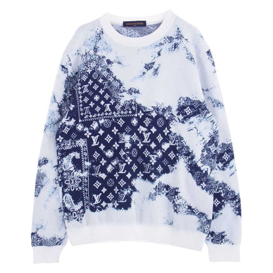 LOUIS VUITTON ルイ・ヴィトン 22AW RM222M JL4 HNN24W モノグラム バンダナ ニット セーター ホワイト×ライトブルー×ネイビー XL【中古】