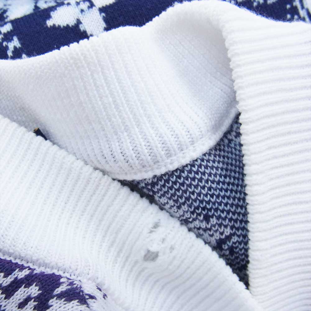 LOUIS VUITTON ルイ・ヴィトン 22AW RM222M JL4 HNN24W モノグラム バンダナ ニット セーター ホワイト×ライトブルー×ネイビー XL【中古】