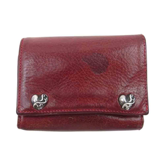 CHROME HEARTS クロムハーツ（原本無） 3FOLD 3フォールド ハートボタン レザーウォレット エンジ系【中古】