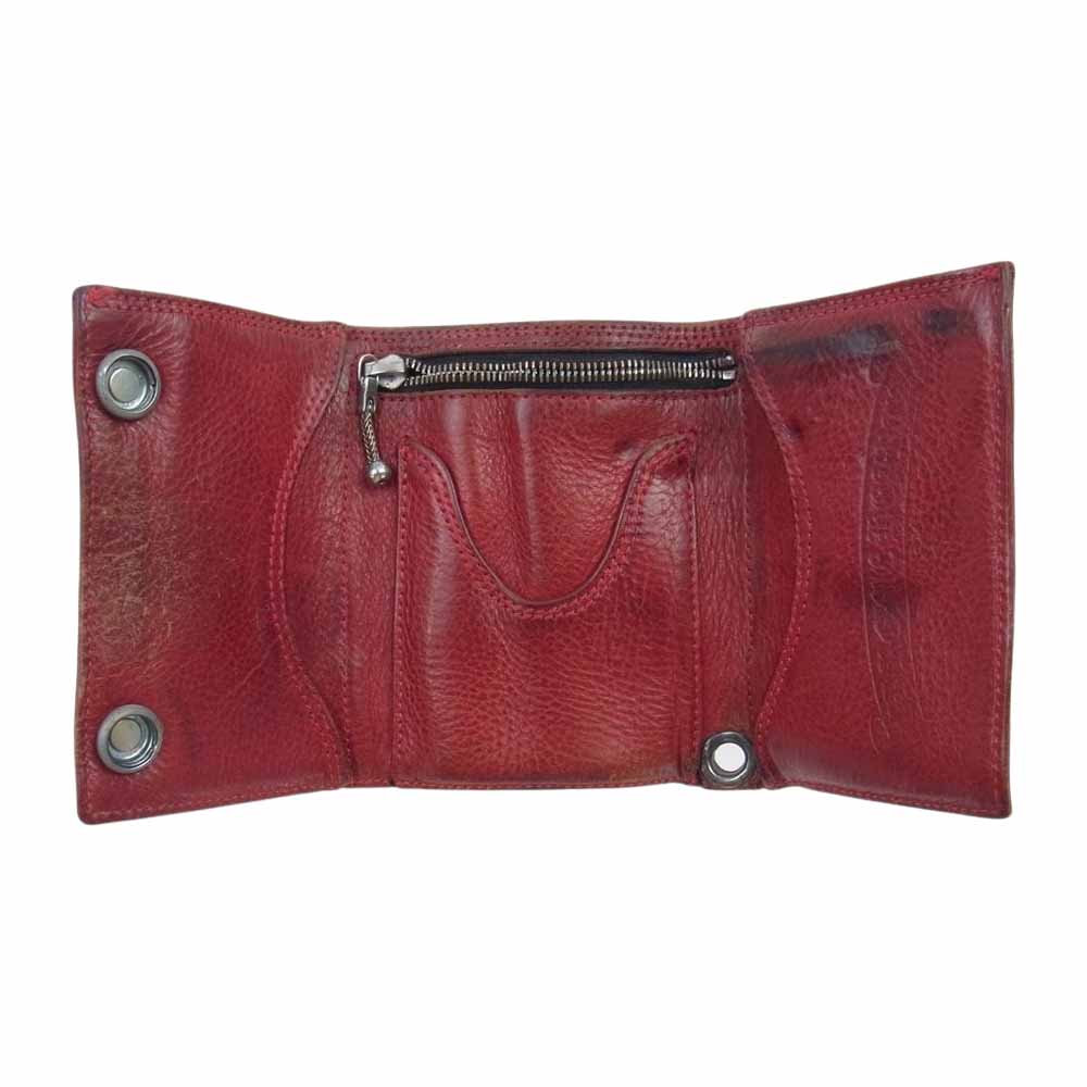 CHROME HEARTS クロムハーツ（原本無） 3FOLD 3フォールド ハートボタン レザーウォレット エンジ系【中古】