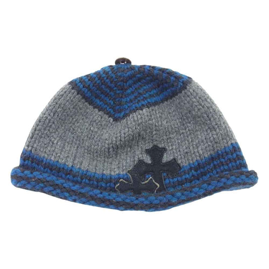 CHROME HEARTS クロムハーツ（原本無） BEANIE CASH 2クロスパッチ クロスコンチョボタン カシミヤ  ビーニー グレー系【中古】