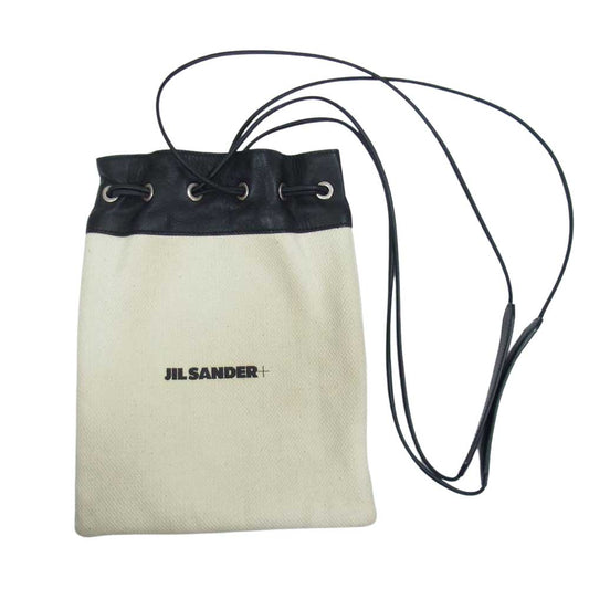 ジルサンダー プラス DRAWSTRING POUCH ドロー ストリング レザー ショルダー バッグ オフホワイト系【中古】