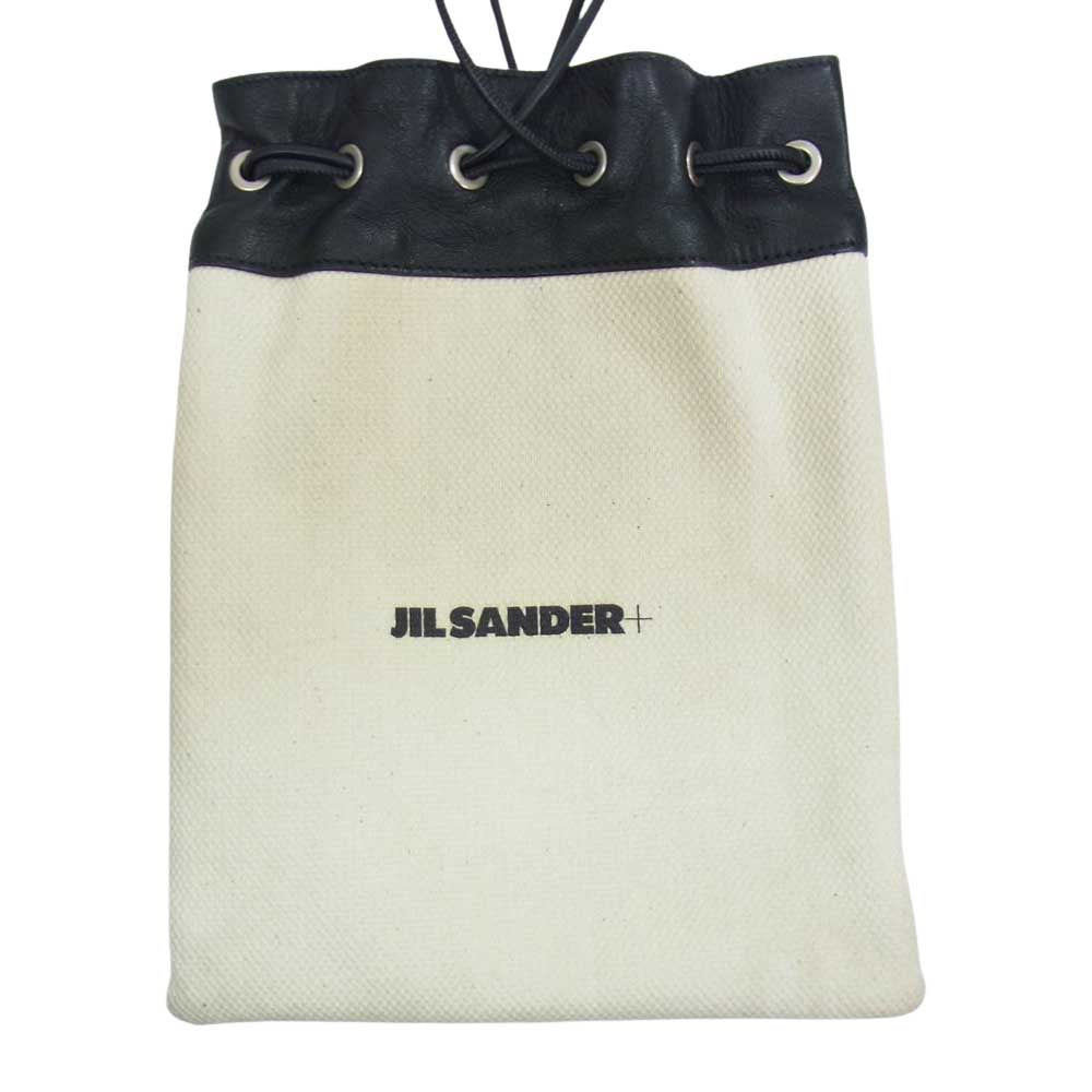 ジルサンダー プラス DRAWSTRING POUCH ドロー ストリング レザー ショルダー バッグ オフホワイト系【中古】