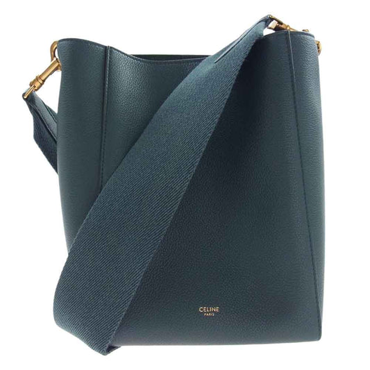 CELINE セリーヌ サングル スモール レザー バケット ショルダー バッグ グリーン系【中古】