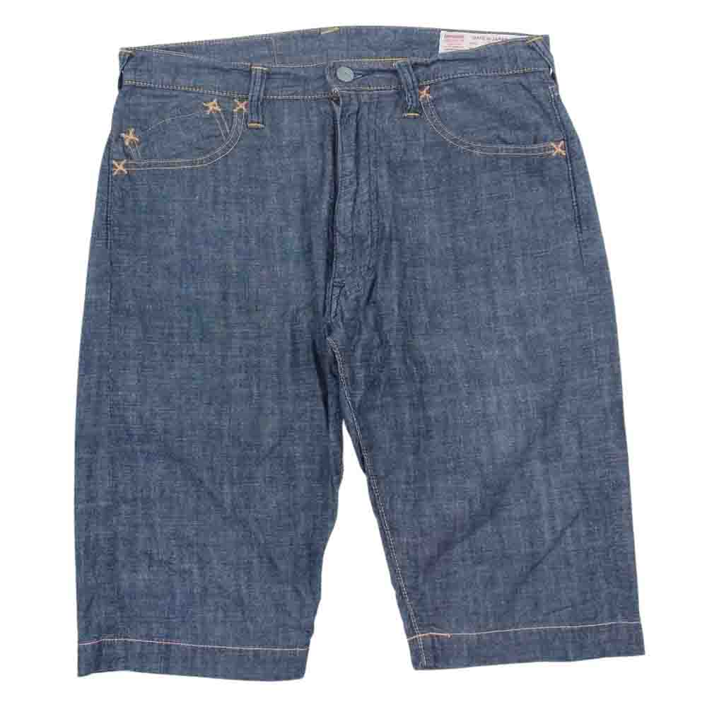 EVISU エヴィス YAMANE ヤマネ カモメ レッド ペイント シャンブレー ショーツ ショート パンツ  インディゴブルー系 30【中古】