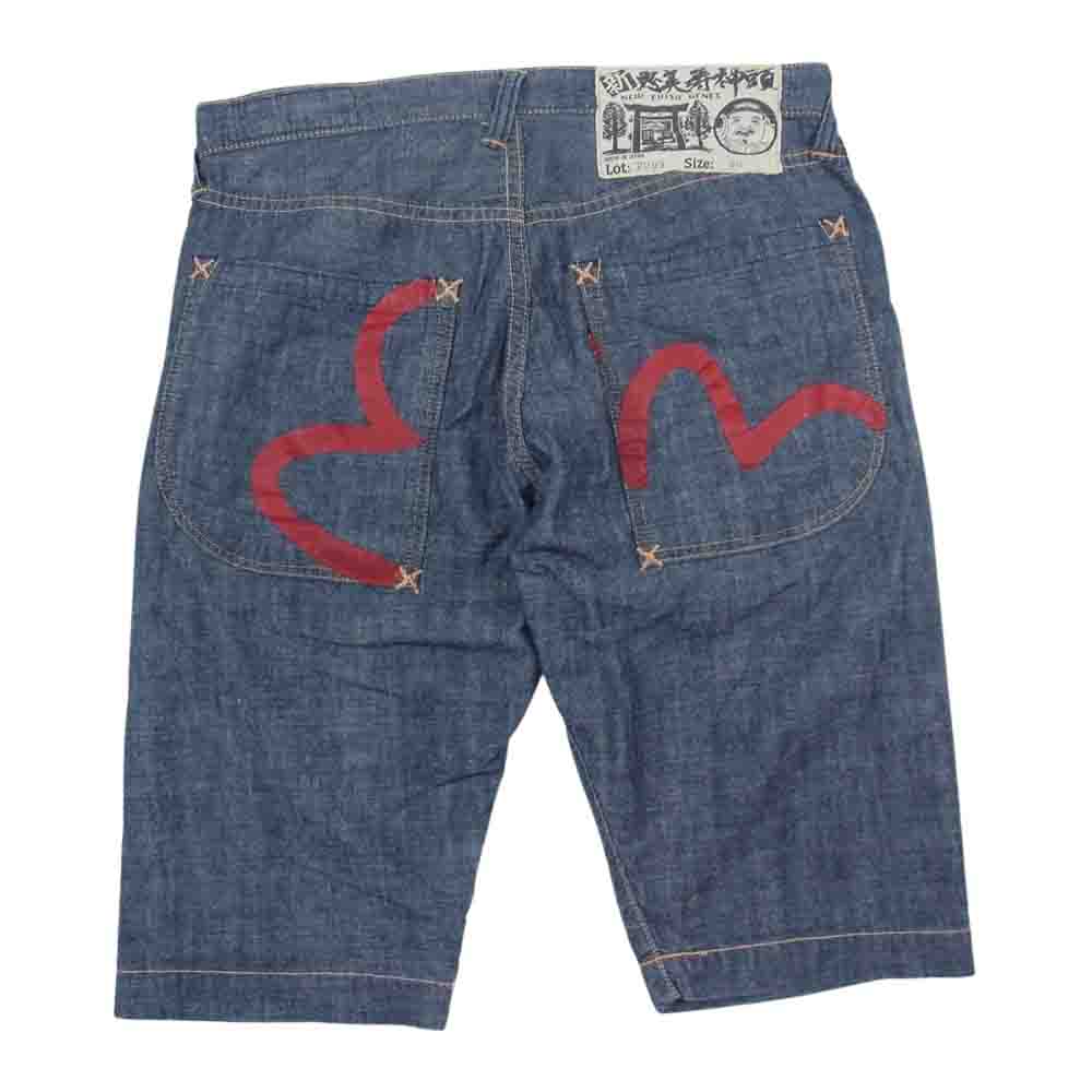 EVISU エヴィス YAMANE ヤマネ カモメ レッド ペイント シャンブレー ショーツ ショート パンツ  インディゴブルー系 30【中古】