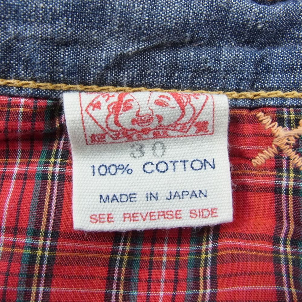 EVISU エヴィス YAMANE ヤマネ カモメ レッド ペイント シャンブレー ショーツ ショート パンツ  インディゴブルー系 30【中古】