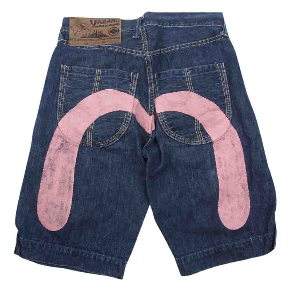 EVISU エヴィス YAMANE ヤマネ ビッグカモメ ピンク ペイント デニム ショーツ ショート パンツ  インディゴブルー系 30【中古】