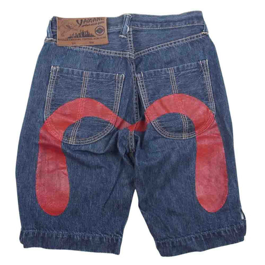 EVISU エヴィス YAMANE ヤマネ ビッグカモメ レッド ペイント デニム ショーツ ショート パンツ  インディゴブルー系 30【中古】