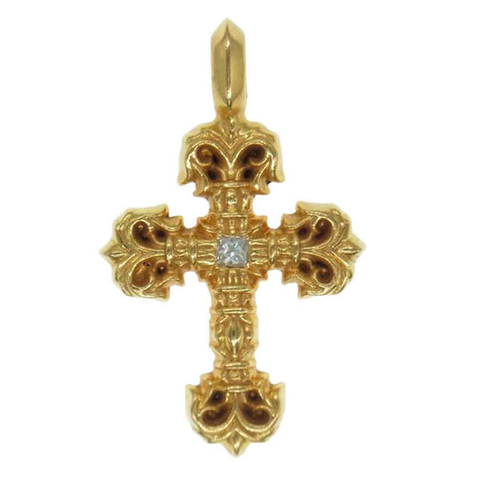 CHROME HEARTS クロムハーツ（原本無） 購入店ギャランティ付属 22K CHARM FILIGREE TINY 1DMND タイニー フィリグリークロス 1ダイヤ ペンダント ゴールド系【中古】