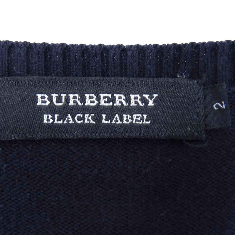 BURBERRY BLACK LABEL バーバリーブラックレーベル BMT26-525-28 刺繍 Vネック セーター ニット ネイビー系 2【中古】